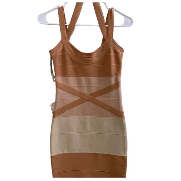 Stretta Tan and Cream Mini Bondage Dress size Small - Picture 1 of 5